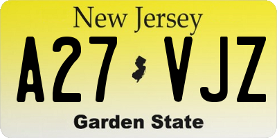 NJ license plate A27VJZ