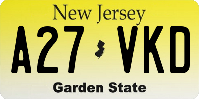 NJ license plate A27VKD
