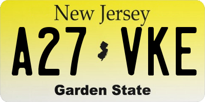 NJ license plate A27VKE