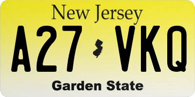 NJ license plate A27VKQ