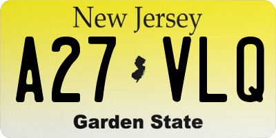 NJ license plate A27VLQ