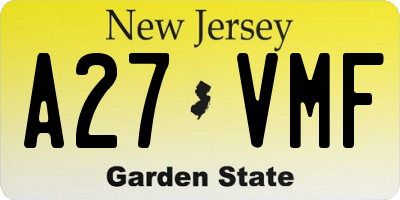 NJ license plate A27VMF