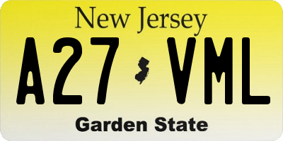 NJ license plate A27VML