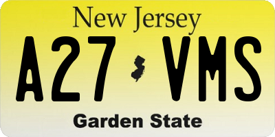 NJ license plate A27VMS