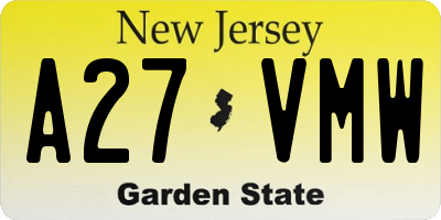 NJ license plate A27VMW