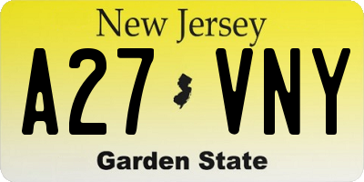 NJ license plate A27VNY