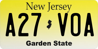 NJ license plate A27VOA