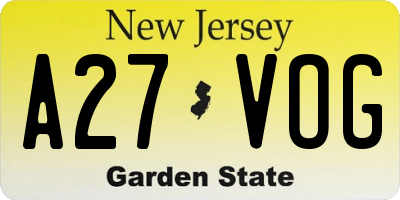 NJ license plate A27VOG