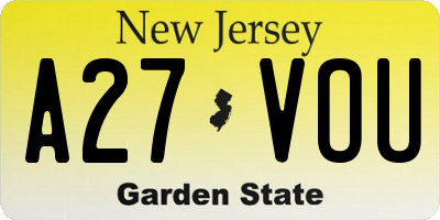 NJ license plate A27VOU