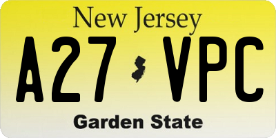 NJ license plate A27VPC