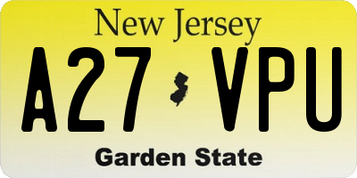 NJ license plate A27VPU