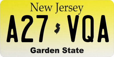 NJ license plate A27VQA