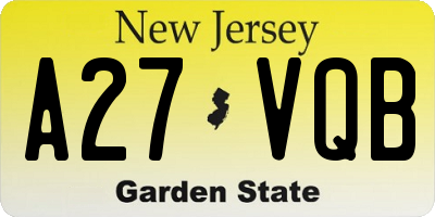 NJ license plate A27VQB