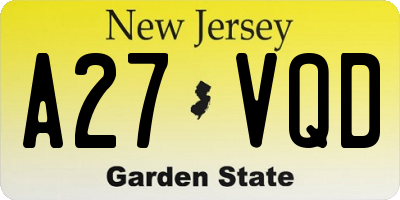 NJ license plate A27VQD