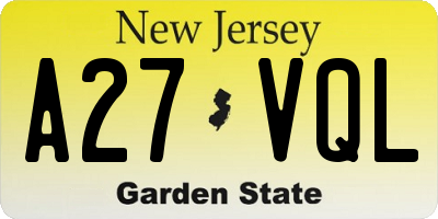 NJ license plate A27VQL