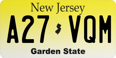 NJ license plate A27VQM