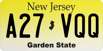 NJ license plate A27VQQ