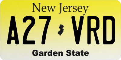NJ license plate A27VRD