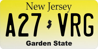 NJ license plate A27VRG