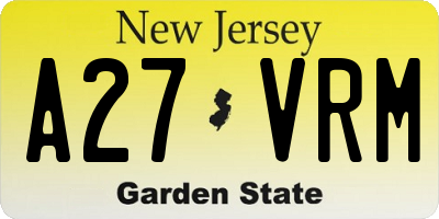 NJ license plate A27VRM