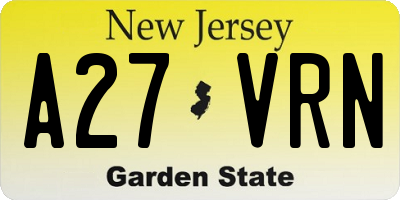 NJ license plate A27VRN