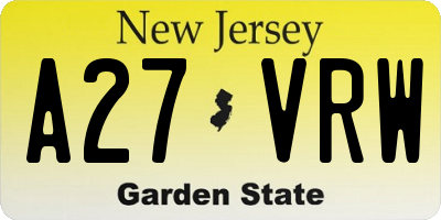 NJ license plate A27VRW