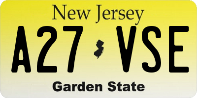 NJ license plate A27VSE