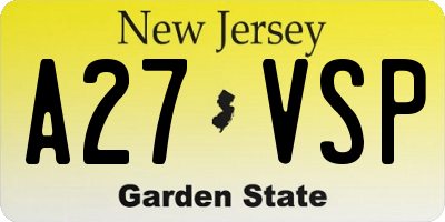NJ license plate A27VSP