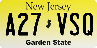NJ license plate A27VSQ
