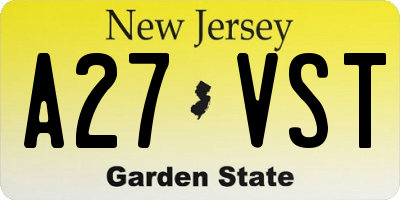 NJ license plate A27VST