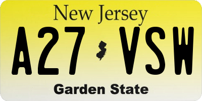 NJ license plate A27VSW