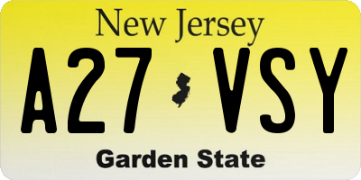 NJ license plate A27VSY