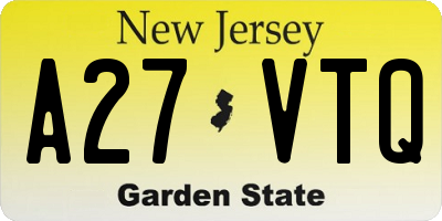 NJ license plate A27VTQ