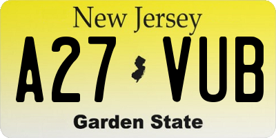 NJ license plate A27VUB