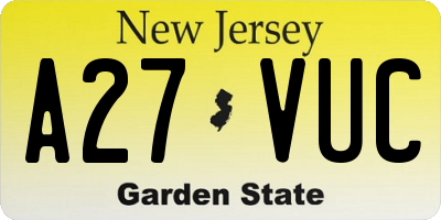 NJ license plate A27VUC