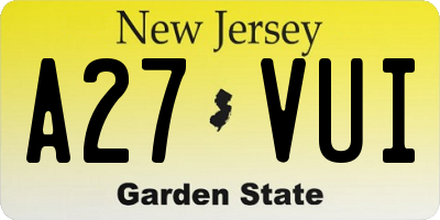 NJ license plate A27VUI