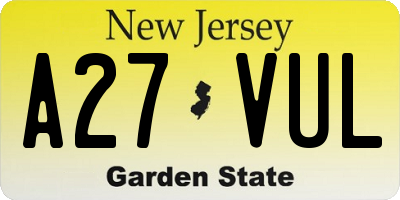 NJ license plate A27VUL