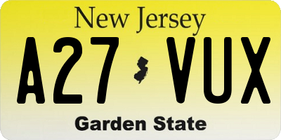 NJ license plate A27VUX