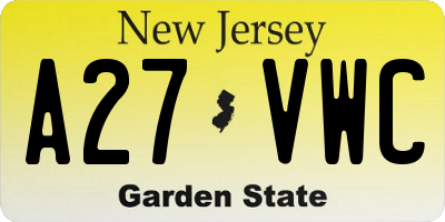 NJ license plate A27VWC