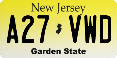 NJ license plate A27VWD