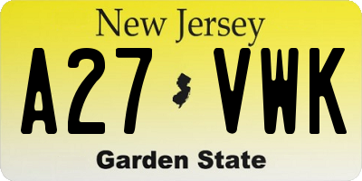 NJ license plate A27VWK