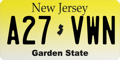 NJ license plate A27VWN