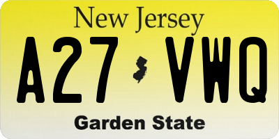 NJ license plate A27VWQ