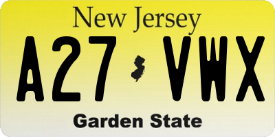 NJ license plate A27VWX