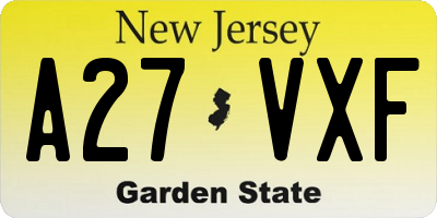 NJ license plate A27VXF
