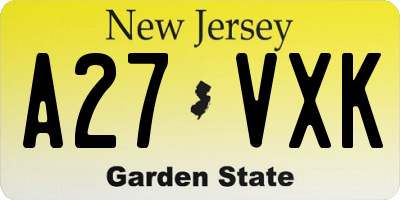 NJ license plate A27VXK