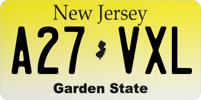 NJ license plate A27VXL