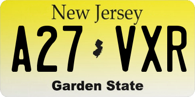 NJ license plate A27VXR