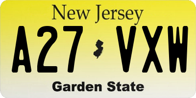 NJ license plate A27VXW