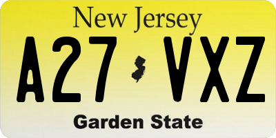 NJ license plate A27VXZ